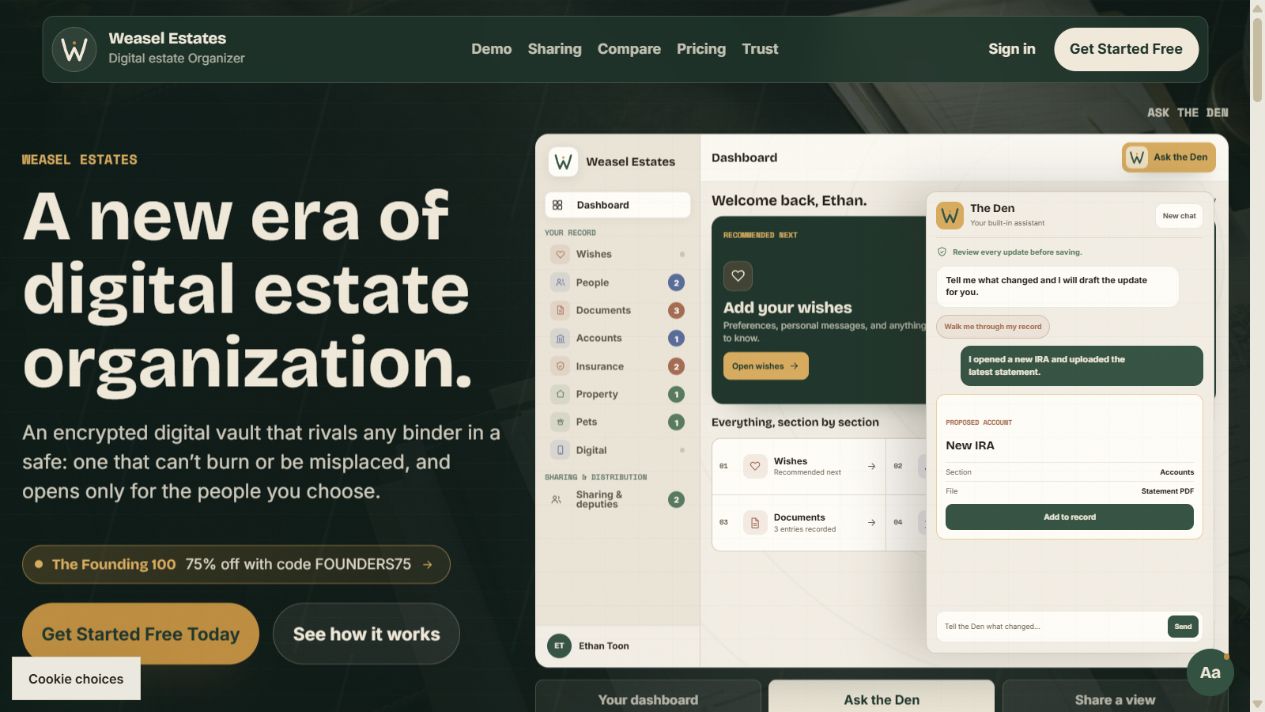 Weasel Estates landing page
